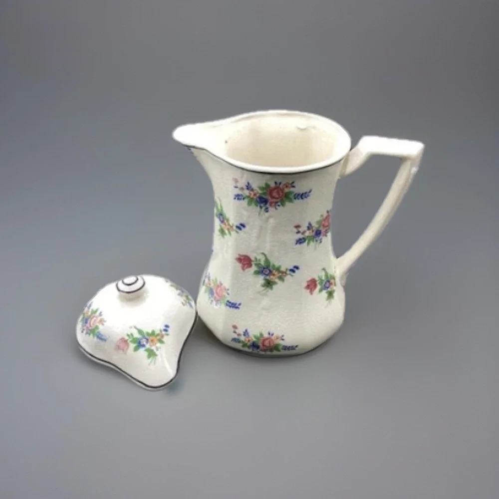 Vtg Ceramic Pitcher Creamer On‎ Tray Made In Japan Floral Flowers Kitchen Set
